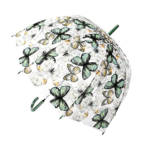 Meichoon Regenschirm mit langem Griff Transparentes Modell Schmetterlingsschirm Oberfläche 80 cm / 31 Zoll Große Kuppel Automatisch öffnen 8 Knochen Starker winddichter Griff Leicht zu greifen Grün von Meichoon