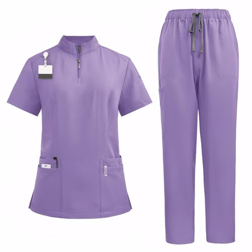 Meichoon Scrub Set für Damen Medical Uniform Set Unisex Polyester-Scrubs Zip-Up Top Elastische Taillenhose Anti-Pilling Pflegeleicht von Meichoon