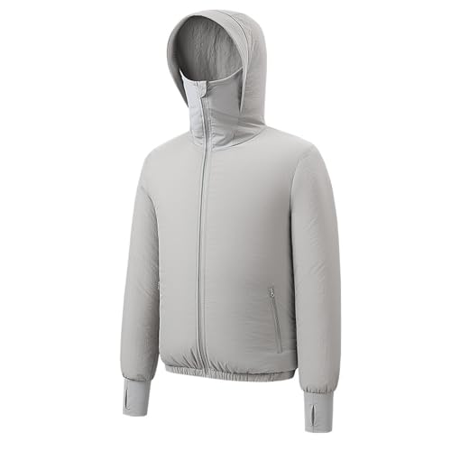 Meichoon Sonnenschutzjacke, LSF 50+, Klimaanlagen-Kapuzenpullover, leicht, kühlende Kleidung mit Ventilatoren, bleibt im Sommer kühlend, Herren Grau, 3XL-4XL von Meichoon