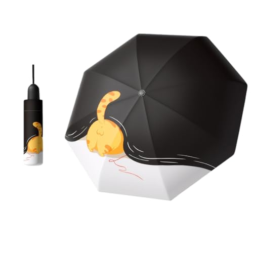 Meichoon Tragbarer kompakter Regenschirm UPF50+ Sonnenschutz Leichtes wasser- und winddichtes Reisezubehör Faltbares süßes Katzen-Enten-Panda-Welpenmuster für den täglichen Gebrauch von Meichoon