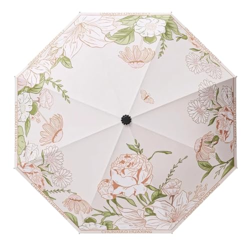 Meichoon UPF50+ Regenschirm UV-Schutz Tragbarer leichter wasserdichter Doppelschicht-Sonnenschirm Verbessertes winddichtes Design Retro Klassische Blume Vintage-Stil für Frauen Reisen & Alltag von Meichoon
