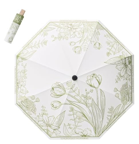 Meichoon UPF50+ Regenschirm UV-Schutz Tragbarer leichter wasserdichter Doppelschicht-Sonnenschirm Verbessertes winddichtes Design Retro Klassische Blume Vintage-Stil für Frauen Reisen & Alltag von Meichoon