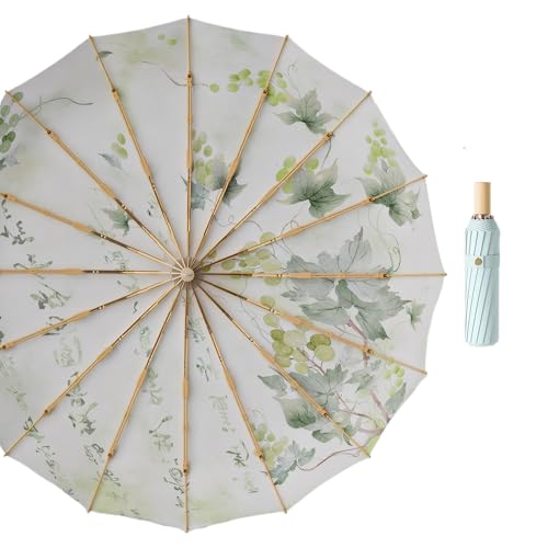 Meichoon UPF50+ UV-Schutzschirm Groß 102cm / 40Zoll Stilvoller und langlebiger 16-Knochen Winddichter Kompakter Reise-Retro-Design-Sonnen- und Regenschirm für Frauen mit Holzgriff von Meichoon