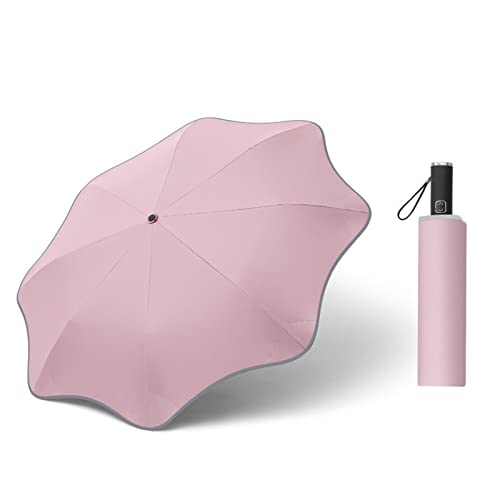 Meichoon UV-Schutz Rundecke Anti-Poking Sonniger und regnerischer Regenschirm mit Reflektorstreifen Leicht Ein Vollglasfaser Skelett 8 Rippen für Herren Damen Rosa von Meichoon