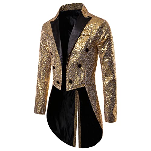 Herren Glänzende Pailletten Smoking Jacke Anzug Funkelnde Frack Blazer Langarm Revers Glitzer Strickjacke für Party (Golden, Medium) von Meicywybb