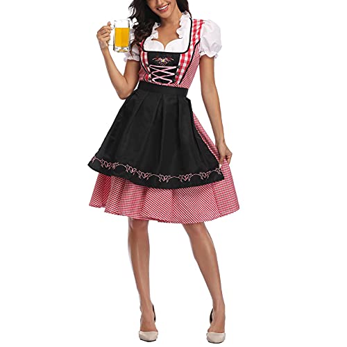 Meicywybb Damen Oktoberfest Dirndl Kleid 3 Stück Traditionell Bayerisch Fasching Party Bier Maid Kellnerin Kostüme (Black, L) von Meicywybb