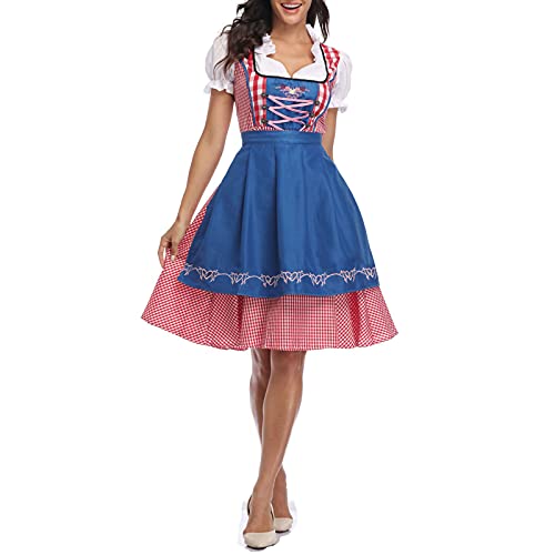 Meicywybb Damen Oktoberfest Dirndl Kleid 3 Stück Traditionell Bayerisch Fasching Party Bier Maid Kellnerin Kostüme (Blue, L) von Meicywybb