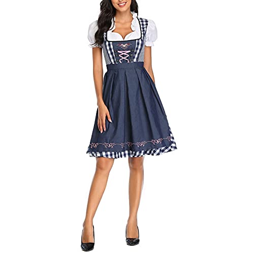 Meicywybb Damen Oktoberfest Dirndl Kleid 3 Stück Traditionell Bayerisch Fasching Party Bier Maid Kellnerin Kostüme (Dark Blue, L) von Meicywybb