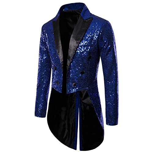 Meicywybb Herren Glänzende Pailletten Smoking Jacke Anzug Funkelnde Frack Blazer Langarm Revers Glitzer Strickjacke für Party (Dark Blue, Large) von Meicywybb