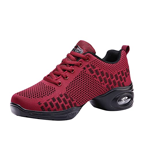 Damen Mesh Geteilte Sohle Jazzschuhe Lace Up Tanzschuhe Modern Tanzsneaker Atmungsaktiv Straßenschuhe Fitness Wanderschuhe Red 37 von Meidiastra