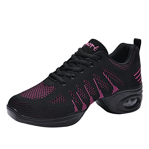 Damen Mesh Geteilte Sohle Jazzschuhe Lace Up Tanzsneaker Modern Tanzschuhe Atmungsaktiv Fitness Wanderschuhe Schwarz/Rose 37 von Meidiastra