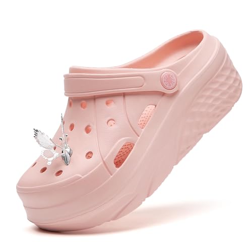 Gartenclogs Damen Gartenschuhe - Frauen Leicht Plattform Clogs Slipper Sandalen mit abnehmbaren Schmetterling Charms Rosa39 von Meidiastra