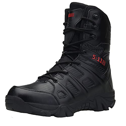 Herren Stiefel Militärstiefel Taktisch Kampfstiefel mit Zipper Verschleißfest Rutschfeste Outdoor Wanderschuhe Gelände Stiefel zum Trekking Schwarz47 von Meidiastra