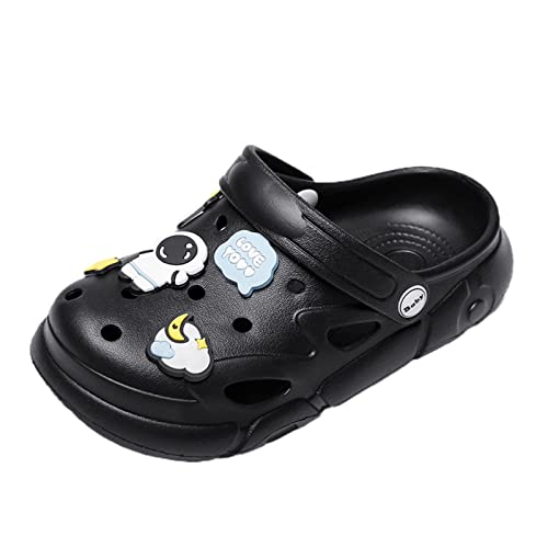 Kinder Clogs Leichtgewicht Atmungsaktiv Eva Gartenschuhe Jungen Mädchen Pool Sandalen Unisex Gummi Slides Hausschuhe Slip On Black 24/25 von Meidiastra