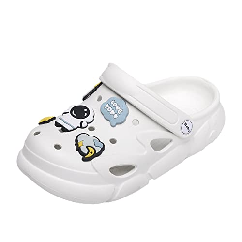 Kinder Clogs Leichtgewicht Atmungsaktiv Eva Gartenschuhe Jungen Mädchen Pool Sandalen Unisex Gummi Slides Hausschuhe Slip On White 34/35 von Meidiastra