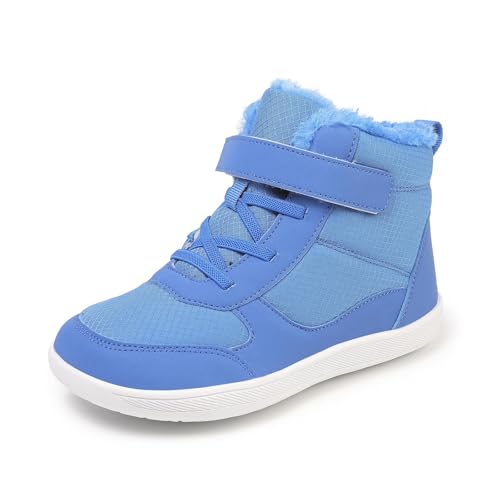 Kinder Winter Barfußschuhe Junge Mädchen Leicht Bequem rutschfest Winterschuhe mit Warm Gefüttert Outdoor Breite Barfuß Hausschuhe Barefoot Shoes Hight Top Blau EU29 von Meidiastra