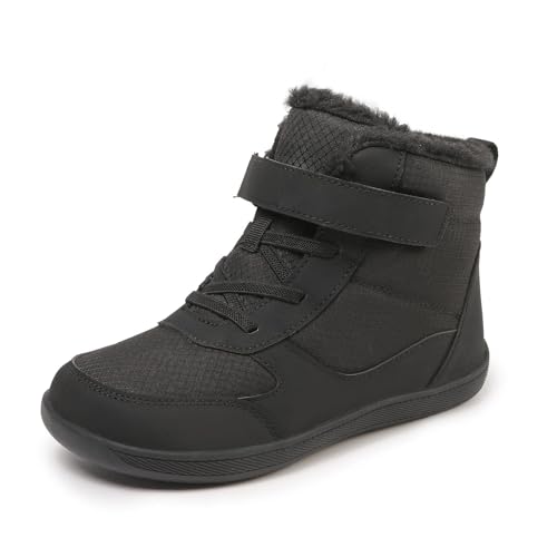 Kinder Winter Barfußschuhe Junge Mädchen Leicht Bequem rutschfest Winterschuhe mit Warm Gefüttert Outdoor Breite Barfuß Hausschuhe Barefoot Shoes Hight Top Schwarz EU33 von Meidiastra