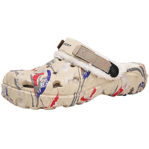 Meidiastra Clogs Gefüttert Herren Warme Hausschuhe wasserdichte Lined Clogs Gartenschuhe Winter Slipper rutschfest Pantoletten Khaki41 von Meidiastra