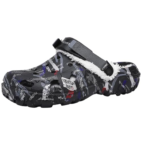 Meidiastra Clogs Gefüttert Herren Warme Hausschuhe wasserdichte Lined Clogs Gartenschuhe Winter Slipper rutschfest Pantoletten Schwarz45 von Meidiastra