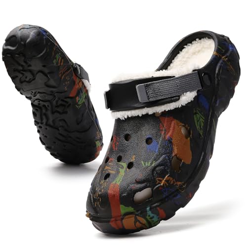 Meidiastra Clogs Winter - Damen Herren Warm Hausschuhe wasserdichte Gartenclogs mit mit warmem Futter, Winterschuhe Plüsch Pantoletten für Innen- und Außenbereich Schwarz47 von Meidiastra