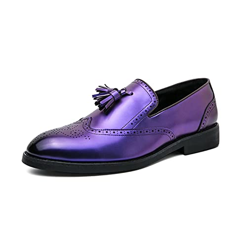 Meidiastra Herren Mokassins Mokassins Slipper Leder Slip On Kunstleder Slipper Smoking Loafers Flache Freizeitschuhe Für Men Purple 41 von Meidiastra