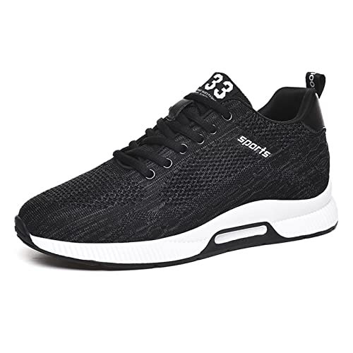 Meidiastra Herren Sneakers Elevator Schuhe Junge Erwachsene Gestrickt Mesh Schnürsenkel Sportschuhe Versteckten Lift Heel-2.36'' für Herren Schwarz 43 von Meidiastra