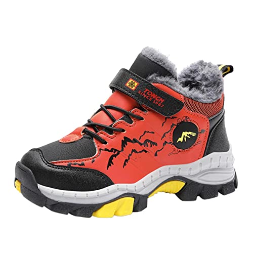 Meidiastra Kinder Winterschuhe Jungen Mädchen Trekkingschuhe Wanderhalbschuhe Warm Gefütterte Stiefel Outdoor Winterboots mit rutschfest Stahlschnalle Grau Blau Orange 30-40 EU von Meidiastra