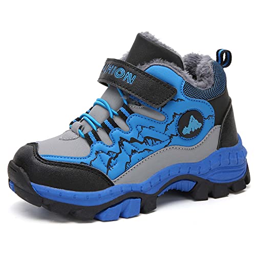 Meidiastra Kinder Winterschuhe Wanderschuhe Trekkingschuhe Jungen Mädchen Warm Gefütterte Schneestiefel Wanderstiefel Outdoor Camping rutschfest mit Klettverschluss EU30-40 von Meidiastra
