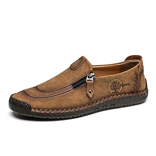 Meidiastra Mokassins Herren Leder Leicht Loafers Bootsschuhe Herren Leder Handgefertigt Flache Freizeit Wanderschuhe Braun 48 von Meidiastra