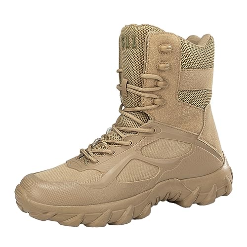 Meidiastra Stiefel Herren Militär Einsatzstiefel Taktisch Kampfstiefel mit Zipper Verschleißfest Rutschfeste Outdoor Wanderschuhe Gelände Stiefel zum Trekking sand44 von Meidiastra