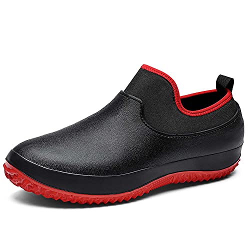 Meidiastra Unisex Küchenschuhe Bequemer Dämpfung Kochschuhe Anti-Splash Arbeisschuhe rutschfest Sportlich Schuhe Loafers Ölbeständig Koch Slippers Black/Red 39 von Meidiastra