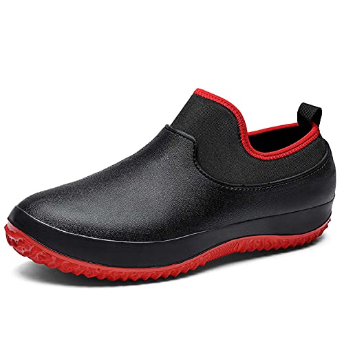 Meidiastra Unisex Küchenschuhe Bequemer Dämpfung Kochschuhe Anti-Splash Arbeisschuhe rutschfest Sportlich Slippers Loafers Ölbeständig Koch Slippers Black/Red 43 von Meidiastra