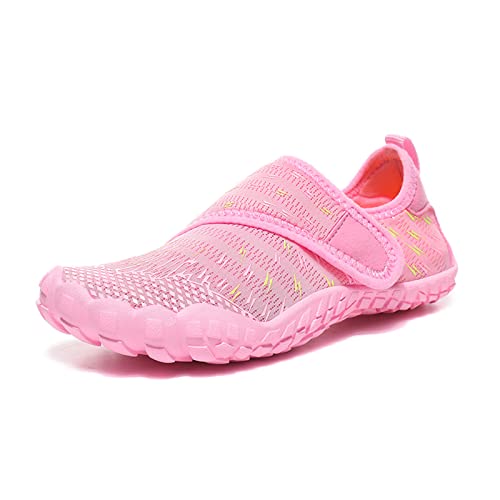 Meidiastra Wasserschuhe für Kinder Klettverschluss Badeschuhe Mädchen Schwimmschuhe Jungen Schnell Trocken Aquaschuhe Rosa 32 von Meidiastra