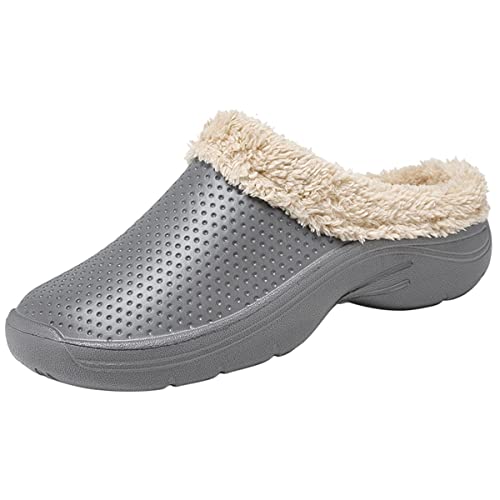 Meidiastra Unisex Lined Clogs Damen Winter Hausschuhe Herren Gefüttert Pantoletten Wasserdicht rutschfeste Wärme Pantoffeln Gartenschuhe von Meidiastra