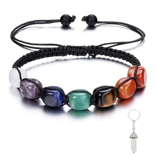 Meifiyu Chakra Armband Mit Echten Steinen - 7 Natürliche Kristalle Für Yoga Und Glück - Edelstein Schmuck Für Damen Und Herren von Meifiyu