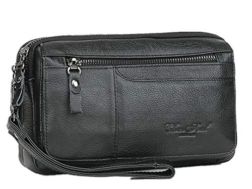 Herren-Clutch-Tasche aus echtem Leder, Geldbörse, Business-Organizer, Geldbörse, Handyhalter, Schwarz (49black), Medium von Meigardass