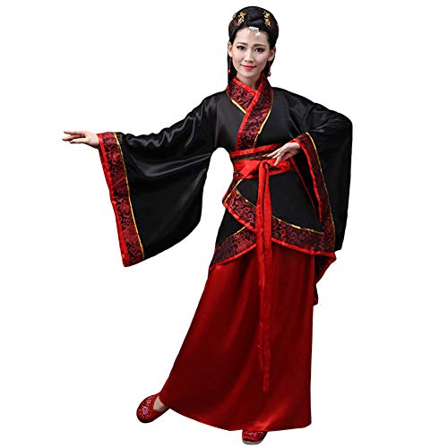 Meijunter Damen Chinesischer Stil Hanfu Tang Anzug Retro Traditionell Lange Ärmel Performance Tanzkleid Kostüm (Schwarz Rot,36) von Meijunter