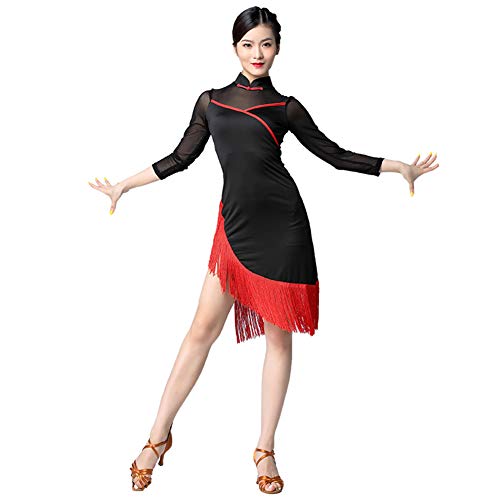 Meijunter Damen Tanzkleid, Quaste Teilt Perspektive Tanzkleidung Latein Tango Cha Cha Kostüm Wettbewerb Performance Qipao Kleid von Meijunter