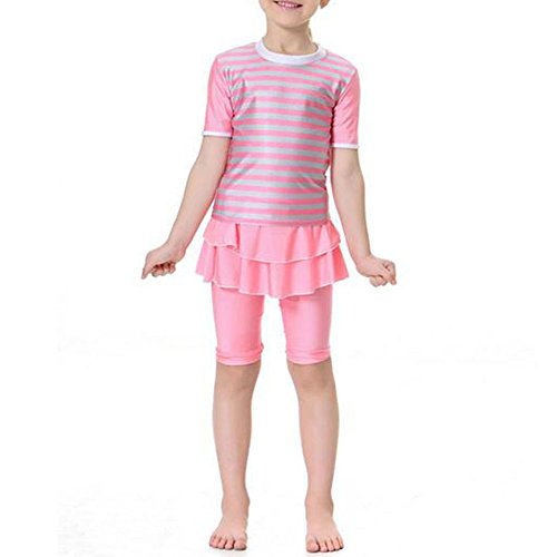 Meijunter islamisch Muslim Mädchen Sommer Badeanzug 2-Stück Bademode Malaysia Araber Middle East Bescheiden Bathing Suit Burkini Beachwear Für Kinder (Farbe:Rosa,Größe:S) von Meijunter