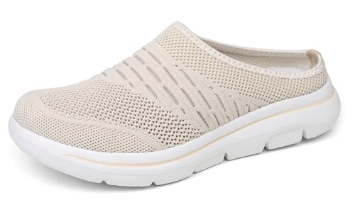 Meik Mangni Damen Hausschuhe Herren Slip On Clogs Atmungsaktive Pantoletten Weiche Mules Freizeit Gartenschuhe für Unisex Outdoor Indoor,Beige,Gr:41 EU von Meik Mangni