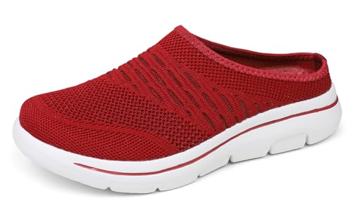 Meik Mangni Damen Hausschuhe Herren Slip On Clogs Atmungsaktive Pantoletten Weiche Mules Freizeit Gartenschuhe für Unisex Outdoor Indoor,Rot,Gr:40 EU von Meik Mangni