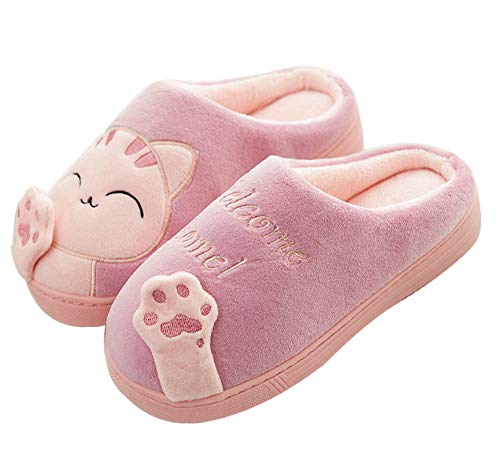 Meik Mangni Damen Hausschuhe Winter Herren Katze Pantoffeln Warme Plüsch Baumwolle Hausschuhe Frauen Bequeme Rutschfeste Home Slippers,Rot,Gr.39/40 EU=Schuhsohlengröße:40/41 von Meik Mangni
