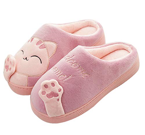 Meik Mangni Damen Hausschuhe Winter Herren Katze Pantoffeln Warme Plüsch Baumwolle Hausschuhe Frauen Bequeme rutschfeste Home Slippers,Rot,Gr.40/41 von Meik Mangni