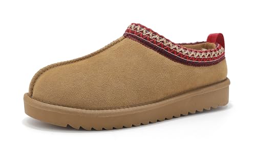 Meik Mangni Damen Hausschuhe Winter Warme Gefüttert Schuhe Hausschuhe Flache Plüsch Pantoffeln rutschfeste Slipper drinnen und draußen Rot Braun Gr.37 von Meik Mangni