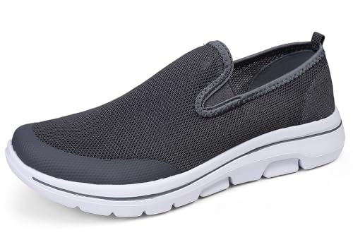 Meik Mangni Damen Slip On Sneaker Heren Atmungsaktiv Turnschuhe Leichte Freizeitschuhe Bequem Schlupfschuhe Casual Walkingschuhe Jogging Fitness,Dunkelgrau, Gr:40 EU=Sohlengröße 39EU von Meik Mangni