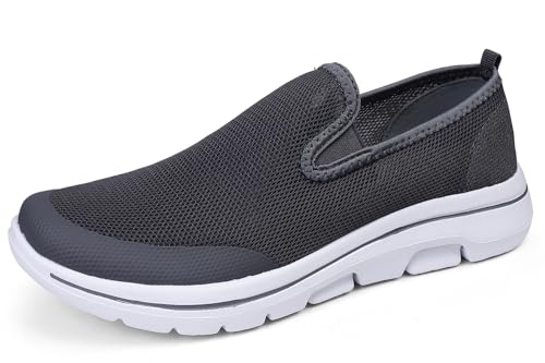 Meik Mangni Damen Slip On Sneaker Heren Atmungsaktiv Schlupfschuhe Bequem Walkingschuhe Leichte Turnschuhe Freizeitschuhe Outdoor,Dunkelgrau,Gr.42 EU von Meik Mangni
