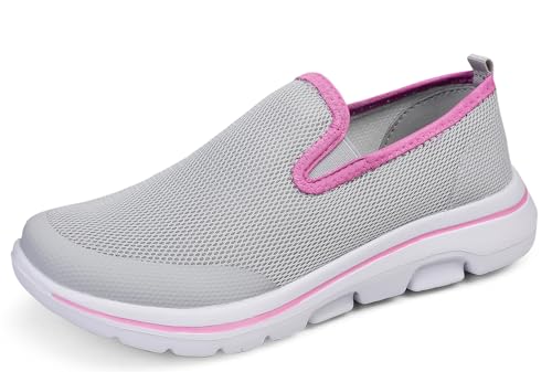 Meik Mangni Damen Slip On Sneaker Heren Atmungsaktiv Schlupfschuhe Bequem Walkingschuhe Leichte Turnschuhe Freizeitschuhe Outdoor,Hellgrau,Gr.38 EU von Meik Mangni