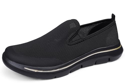 Meik Mangni Damen Slip On Sneaker Heren Atmungsaktiv Turnschuhe Leichte Freizeitschuhe Bequem Schlupfschuhe Casual Walkingschuhe Jogging Fitness,Schwarz, Gr:39 EU=Sohlengröße 38EU von Meik Mangni