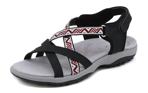 Meik Mangni Damen Slim Slingback Sandalen Sommer Sportliche Sandale Frauen Sportsandale Orthopädische Wandersandalen Outdoor Trekking Sandalen,A Schwarz,Gr:40 EU=Sohlengröße 41 EU von Meik Mangni