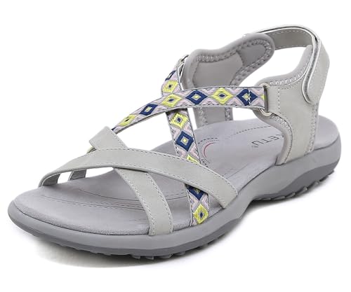 Meik Mangni Damen Slim Slingback Sandalen Sommer Sportliche Sandale Frauen Sportsandale Orthopädische Wandersandalen Outdoor Trekking Sandalen,Grau,Gr:39 EU=Sohlengröße 40 EU von Meik Mangni